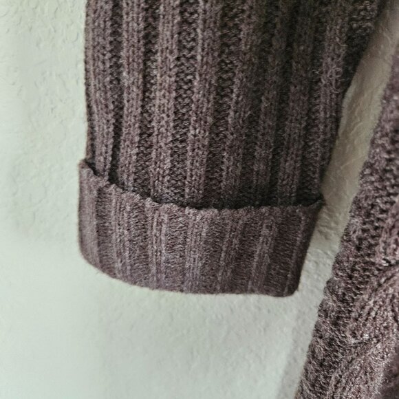 Karen Scott Woman Size M Brown Knee Length Button Up Cable Knit Cardigan Belted - Picture 4 of 9